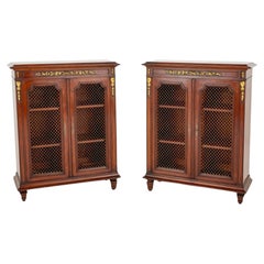 Antique Pair French Side Cabinets Bookcase Walnut 1880