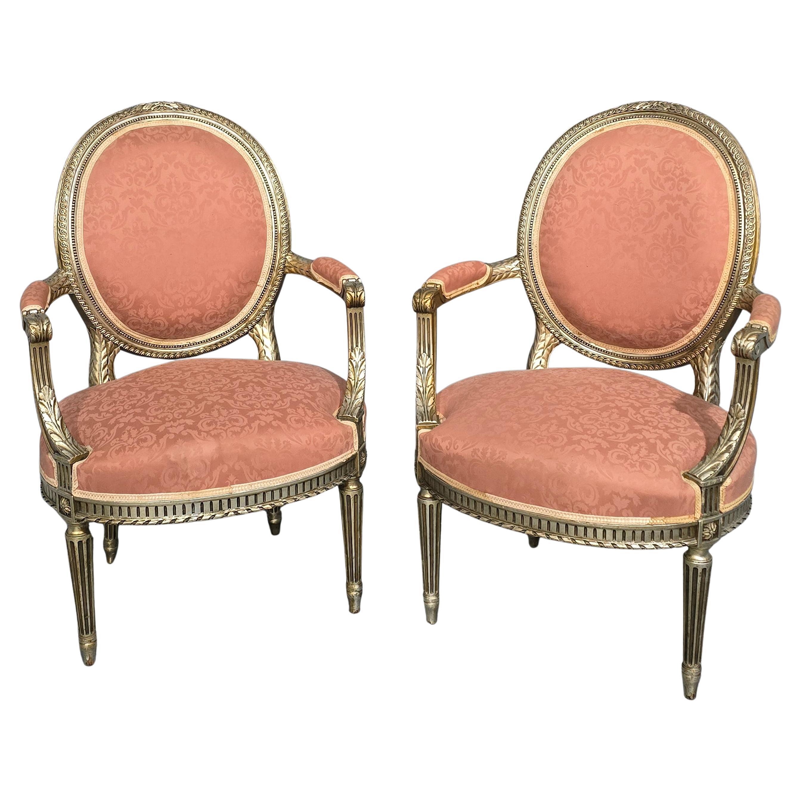 Pair French Silver Gilt Elbow Chairs