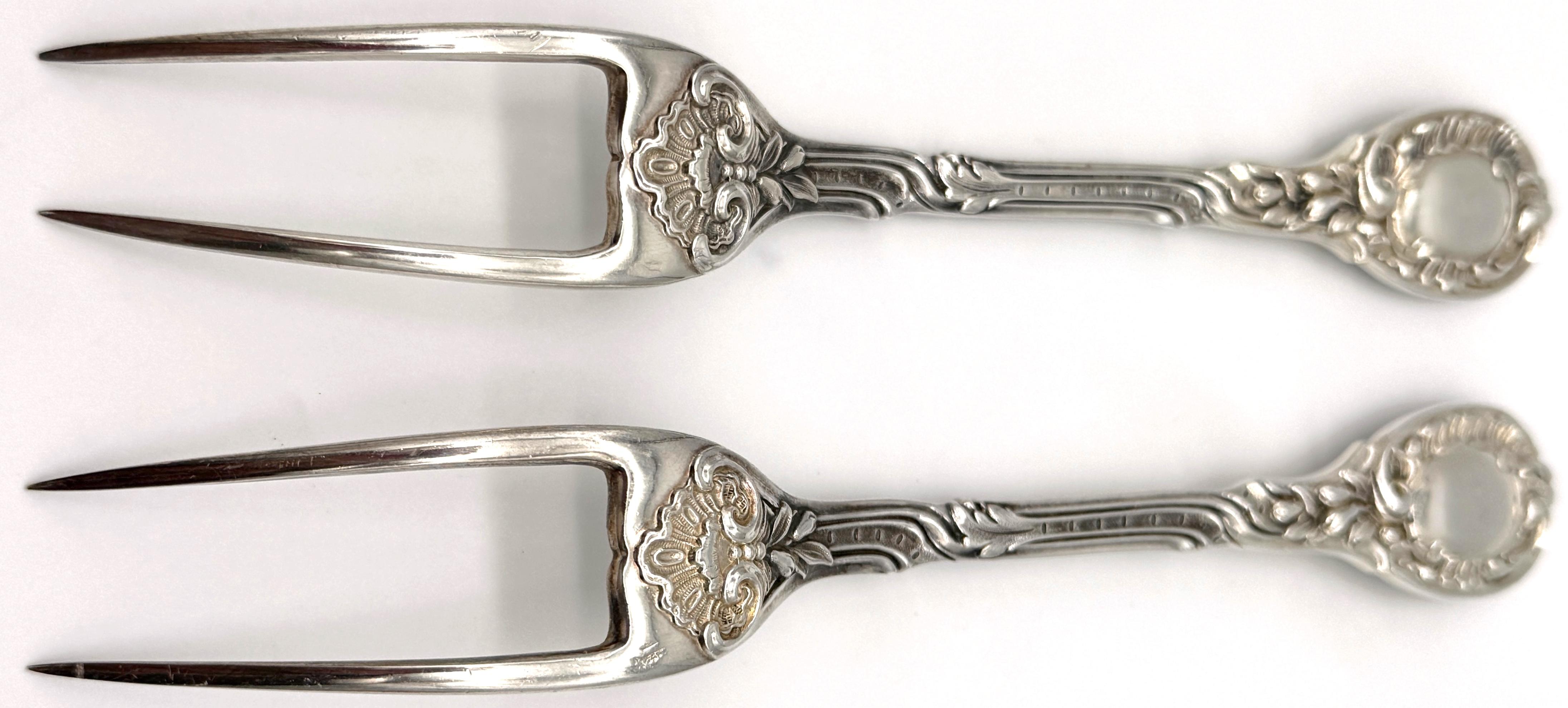 19th Century Pair French Silver Odiot Serving Forks, Roasted Meat, Baked Potato, Artichokes For Sale