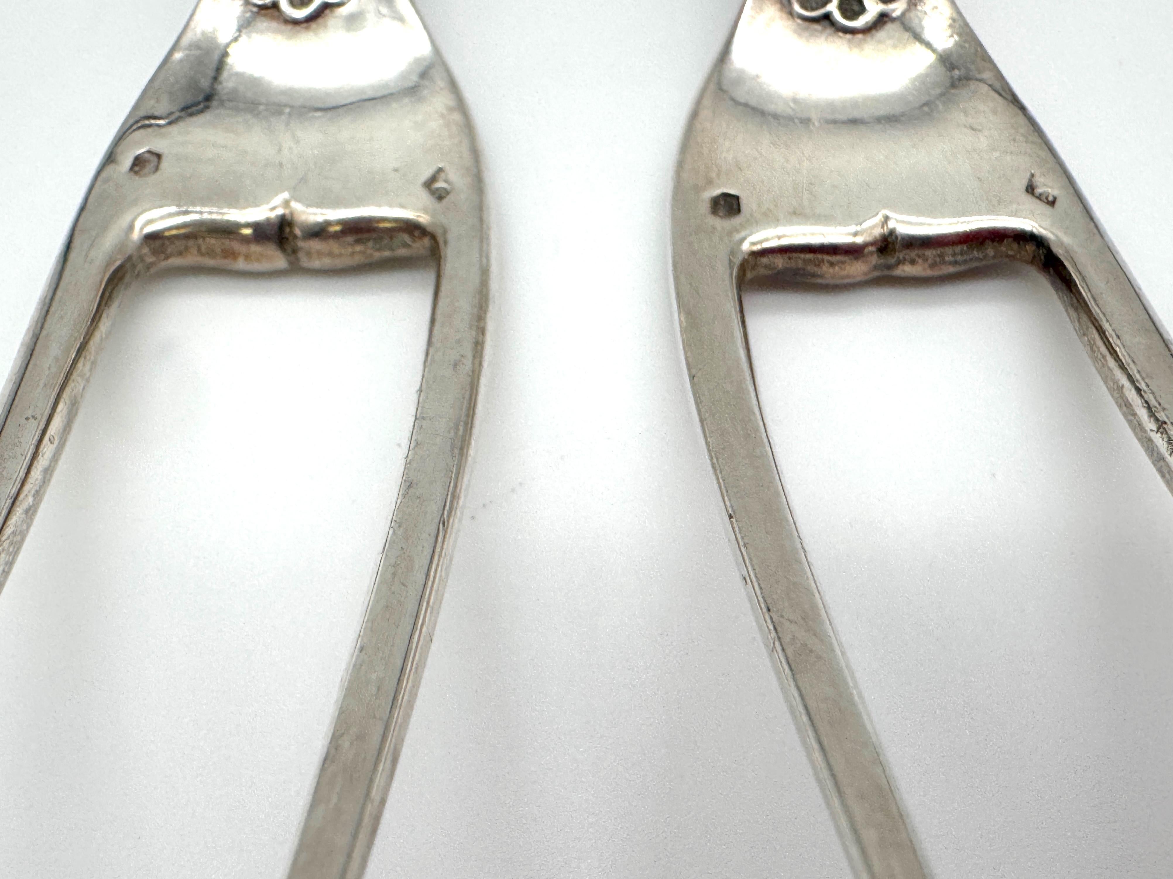 Pair French Silver Odiot Serving Forks, Roasted Meat, Baked Potato, Artichokes For Sale 1
