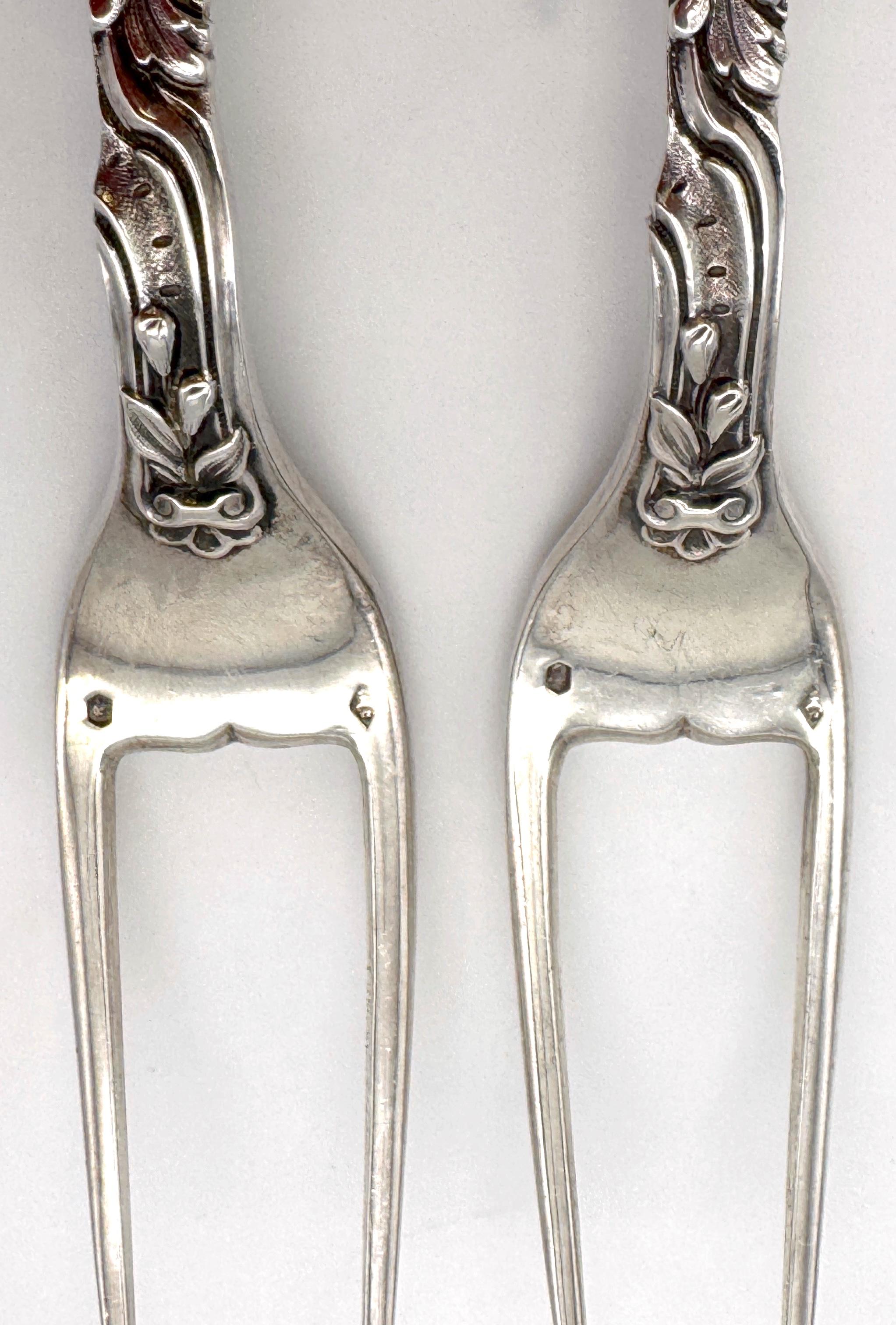 Pair French Silver Odiot Serving Forks, Roasted Meat, Baked Potato, Artichokes For Sale 2