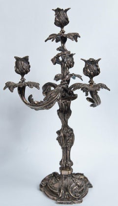 Pair of French Silver on Bronze 4-Light Candelabra