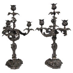 Pair of French Silver on Bronze 4-Light Candelabra
