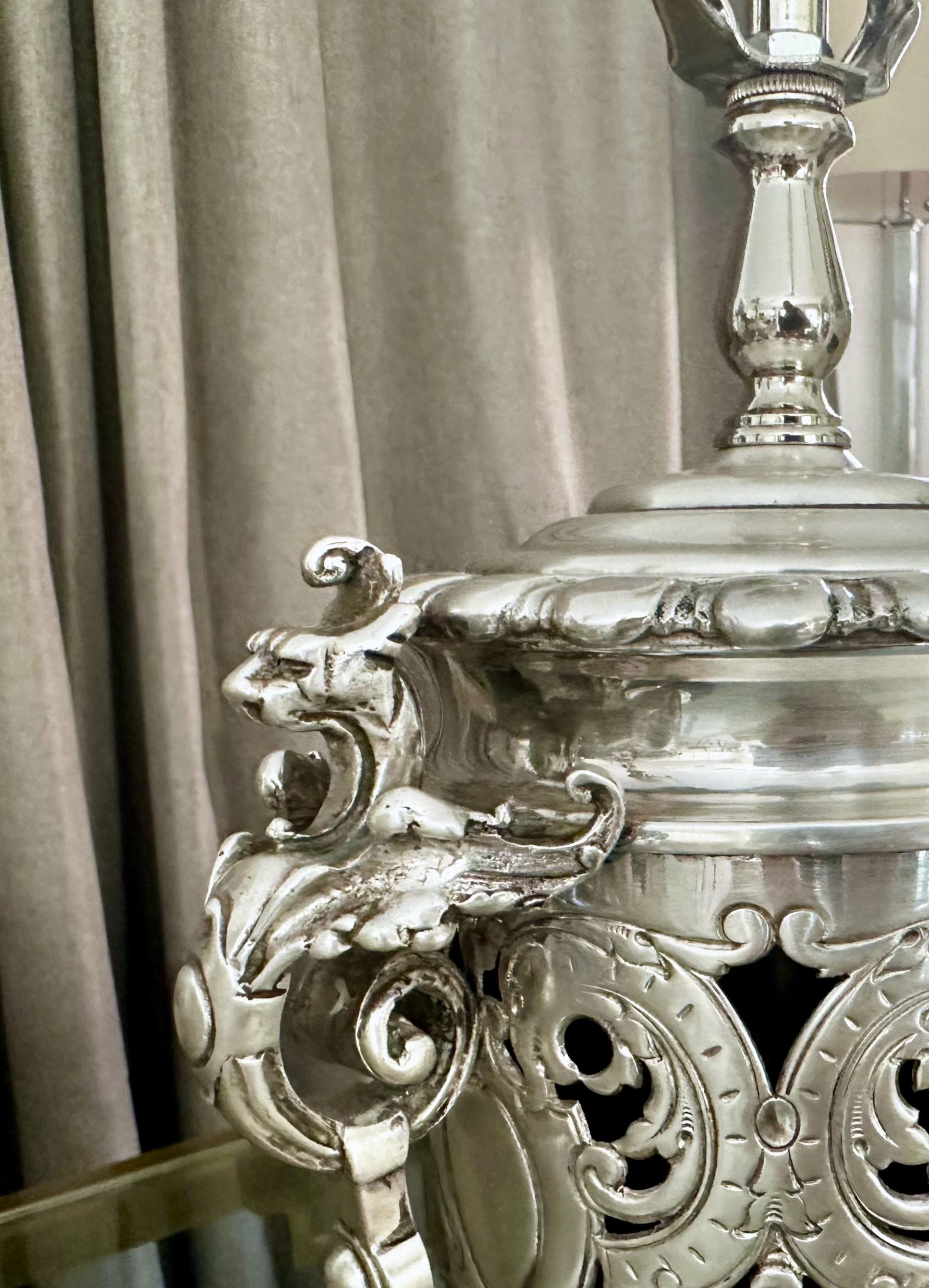 Pair French Silver Plated Neo Classic Griffin Table Lamps For Sale 8