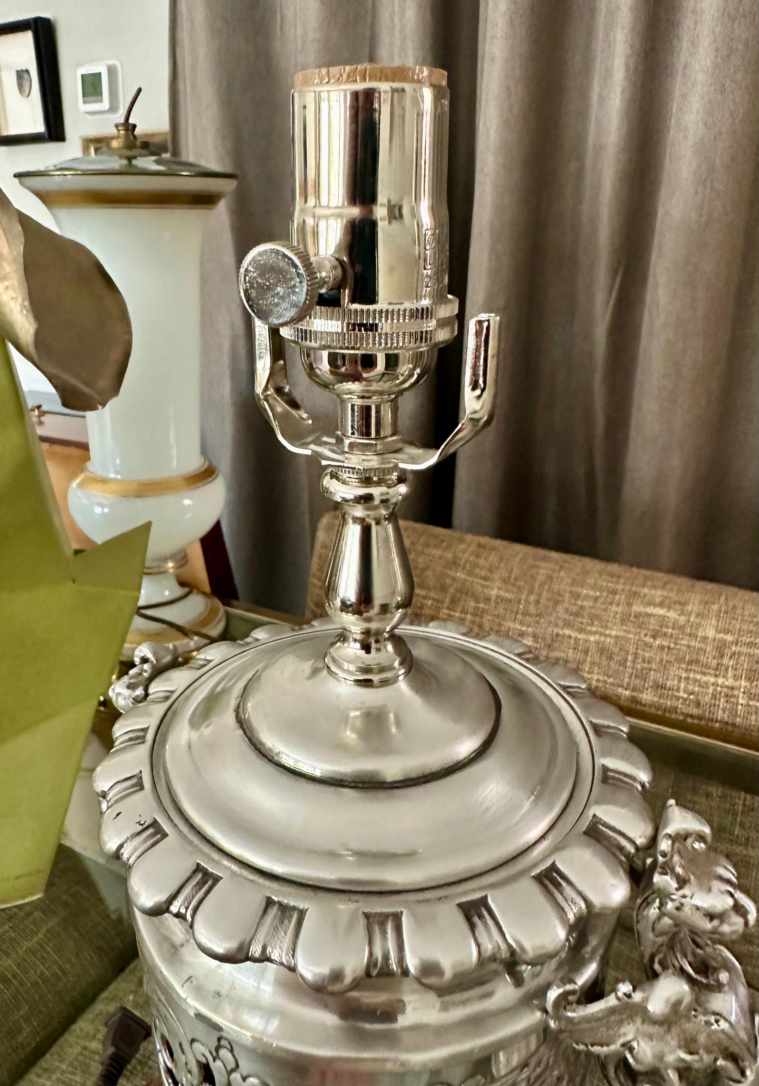 Pair French Silver Plated Neo Classic Griffin Table Lamps For Sale 10
