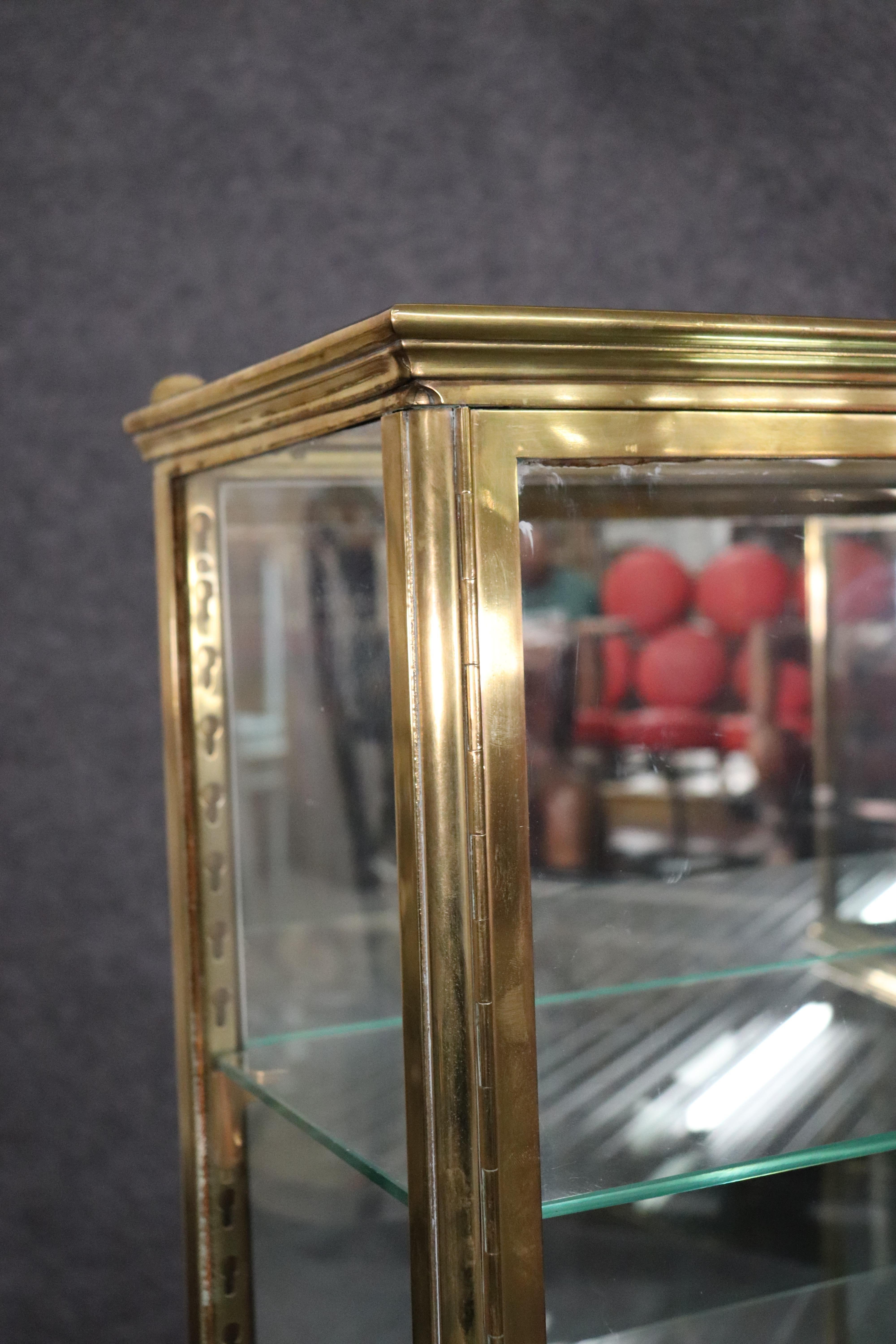 Pair of Solid Brass Directoire Style Vitrines China Display Cabinets circa 1940s 5