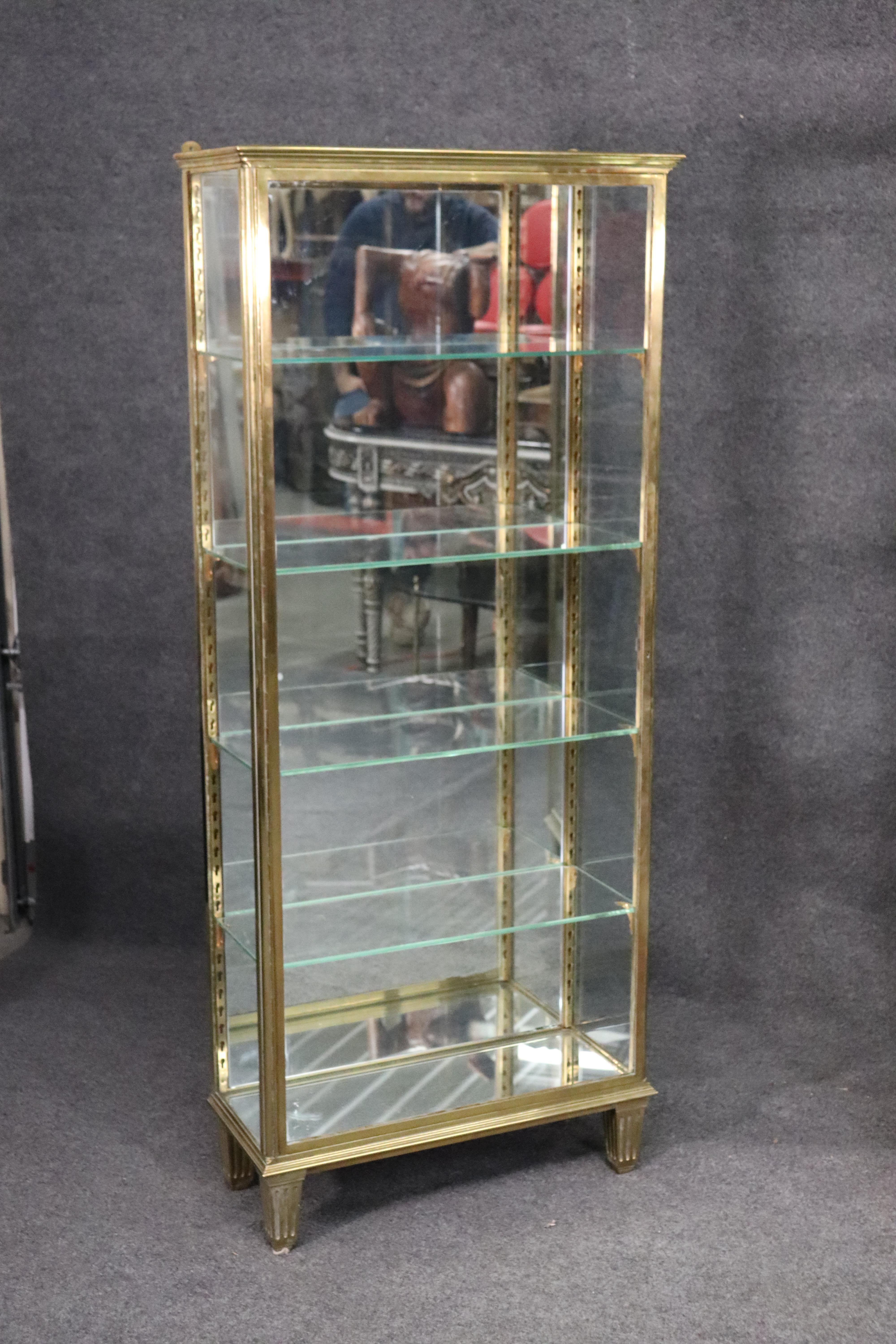 Pair of Solid Brass Directoire Style Vitrines China Display Cabinets circa 1940s 1