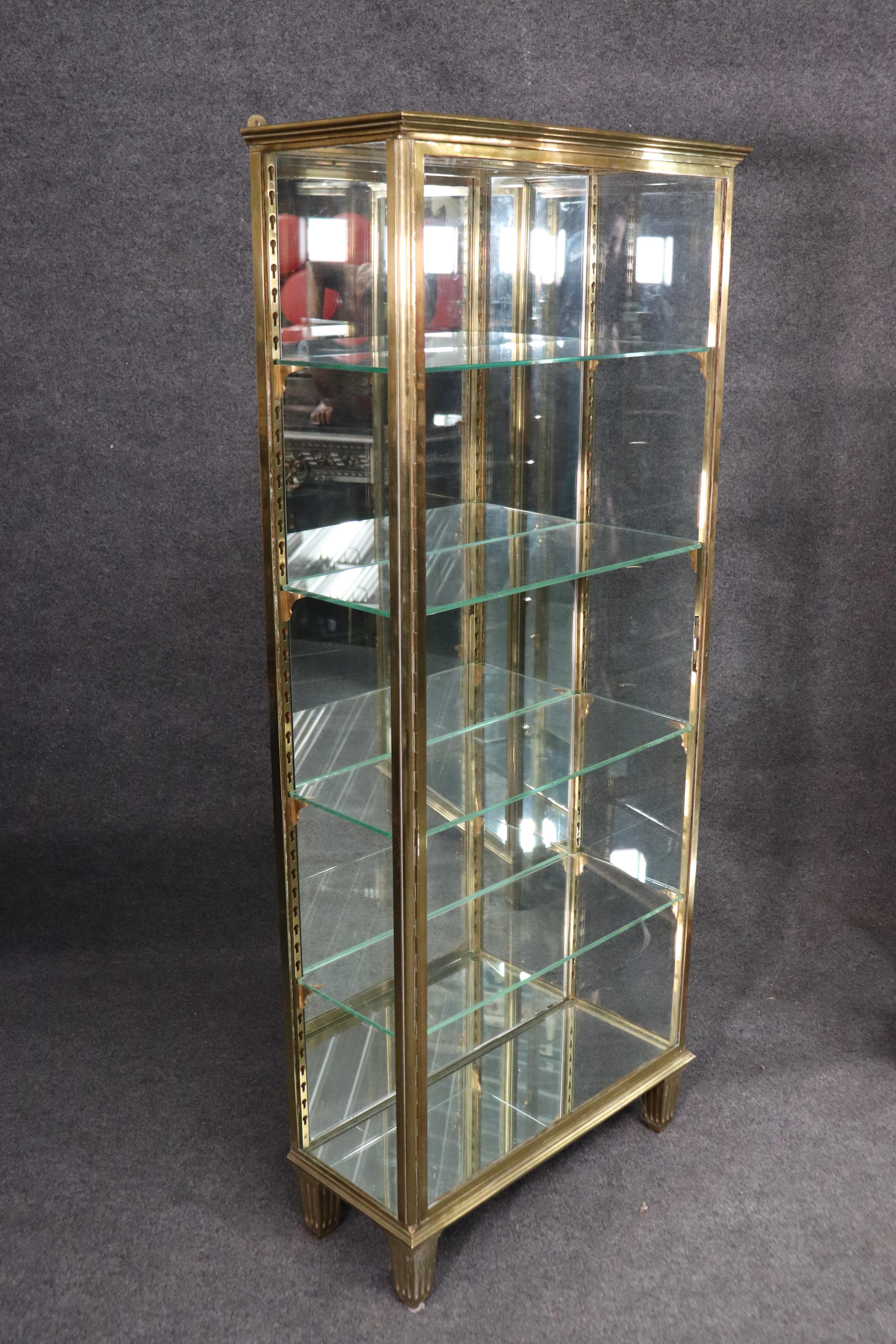 Pair of Solid Brass Directoire Style Vitrines China Display Cabinets circa 1940s 2