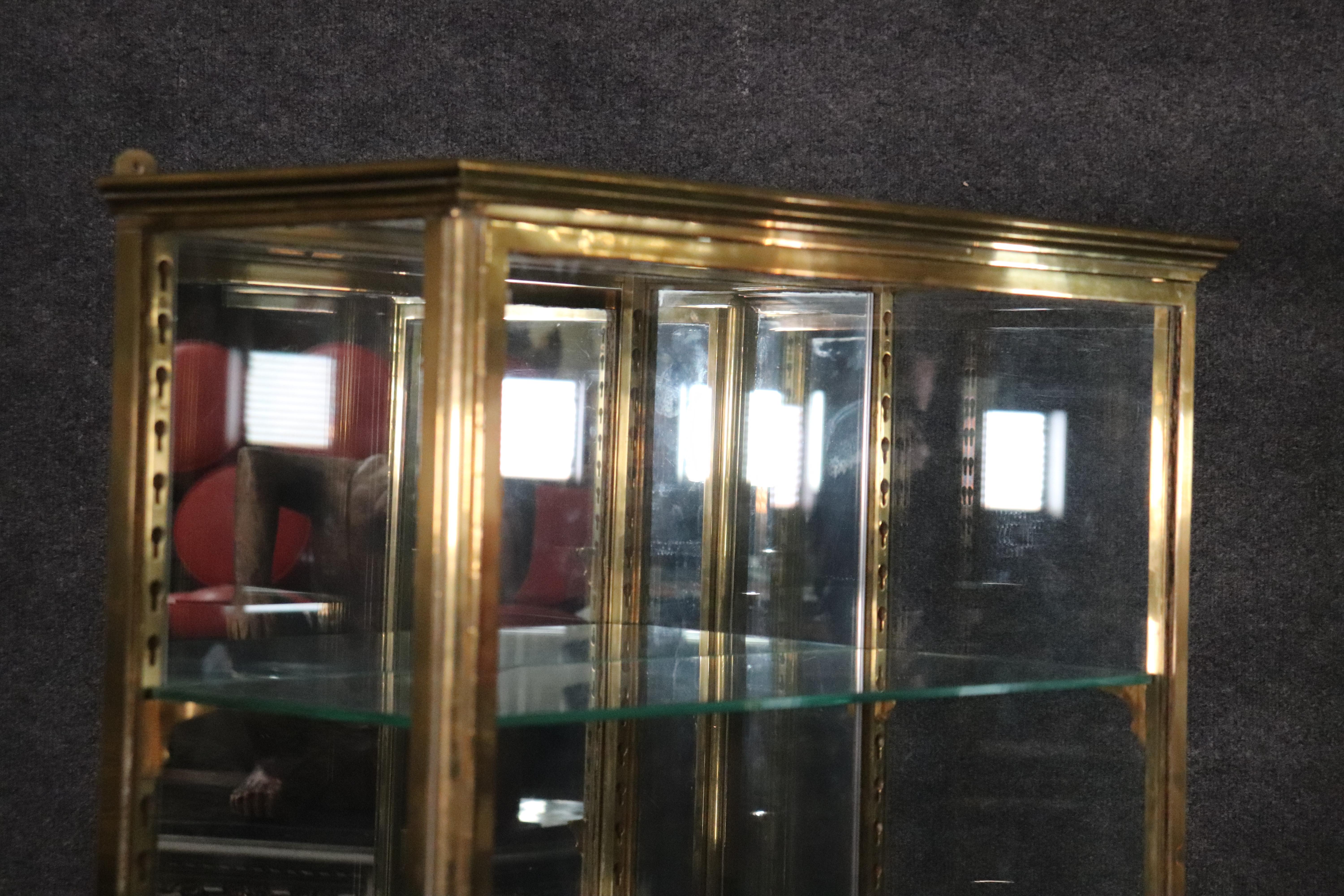 Pair of Solid Brass Directoire Style Vitrines China Display Cabinets circa 1940s 3