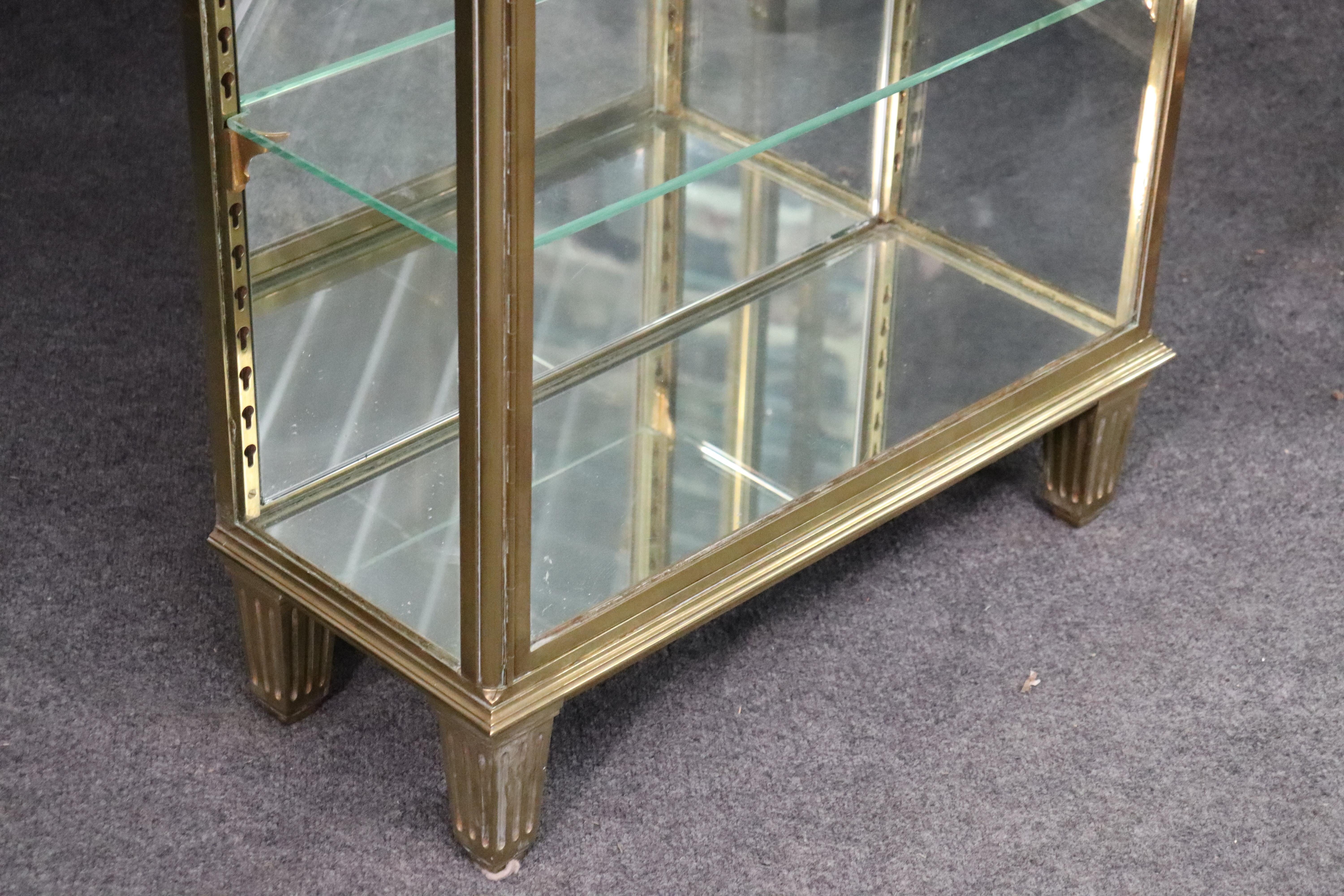 Pair of Solid Brass Directoire Style Vitrines China Display Cabinets circa 1940s 4