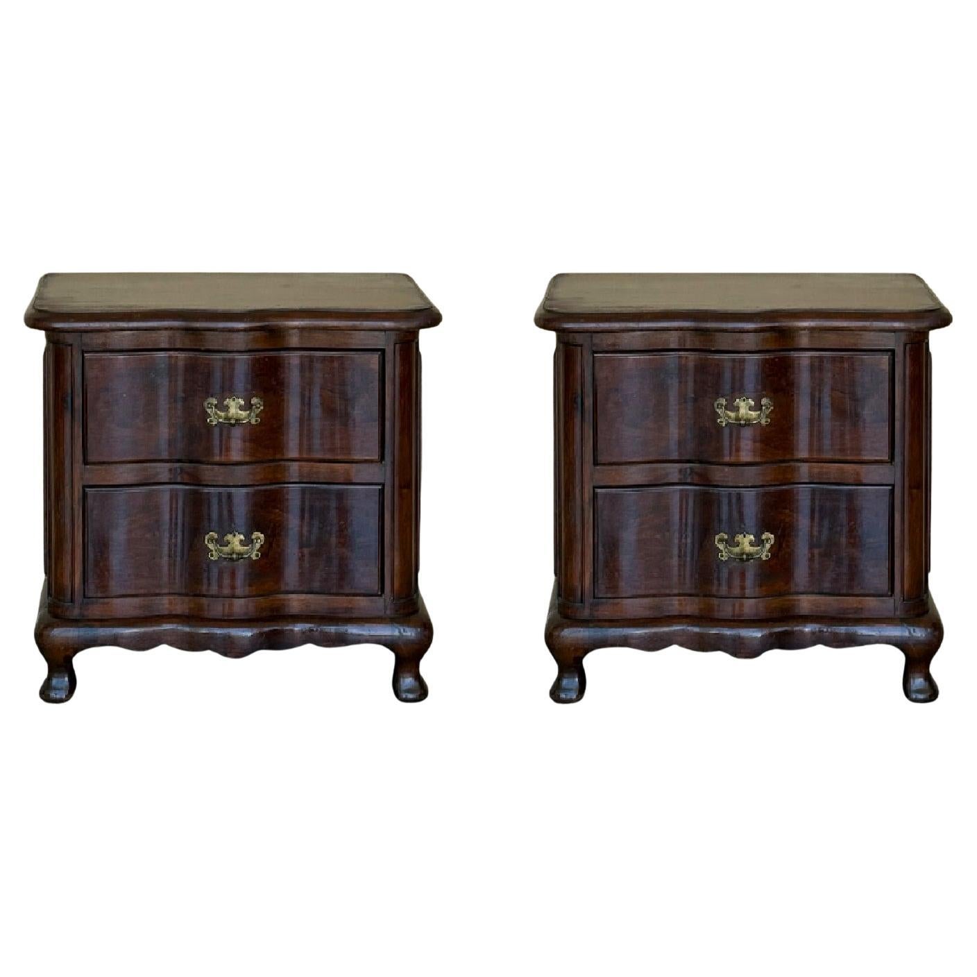 Pair French Solid Walnut Night Stands with two drawers