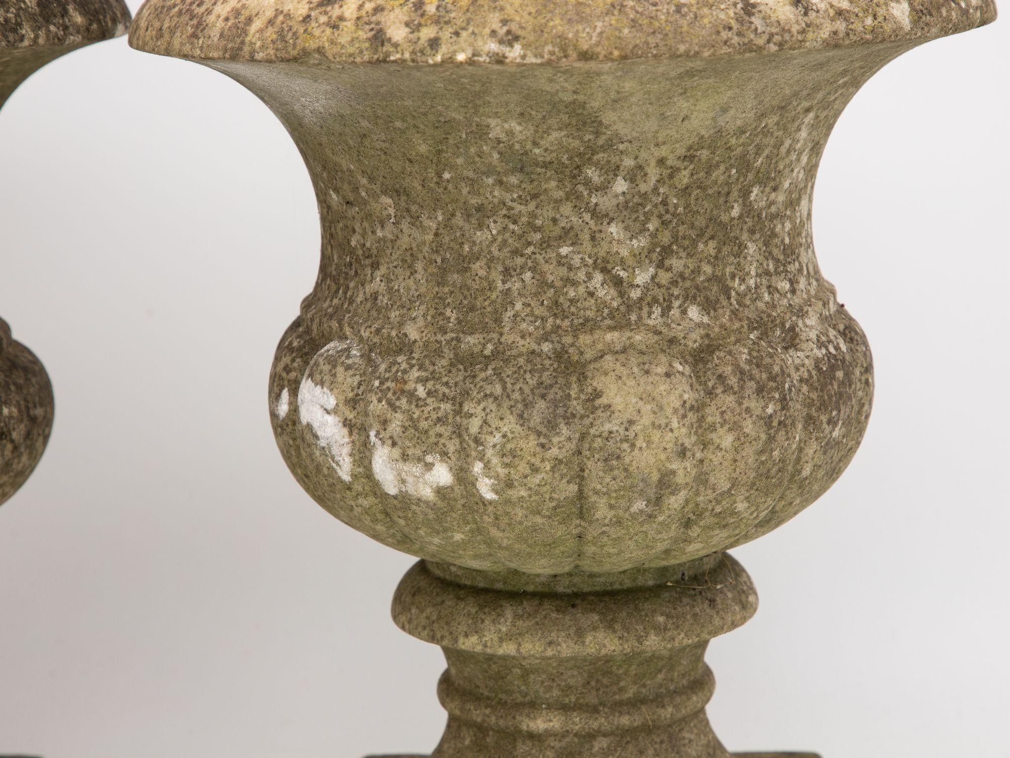 Pair French Stone Neoclassical Urns, 20th century For Sale 5