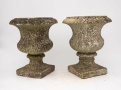 Pair French Stone Neoclassical Urns, 20th century