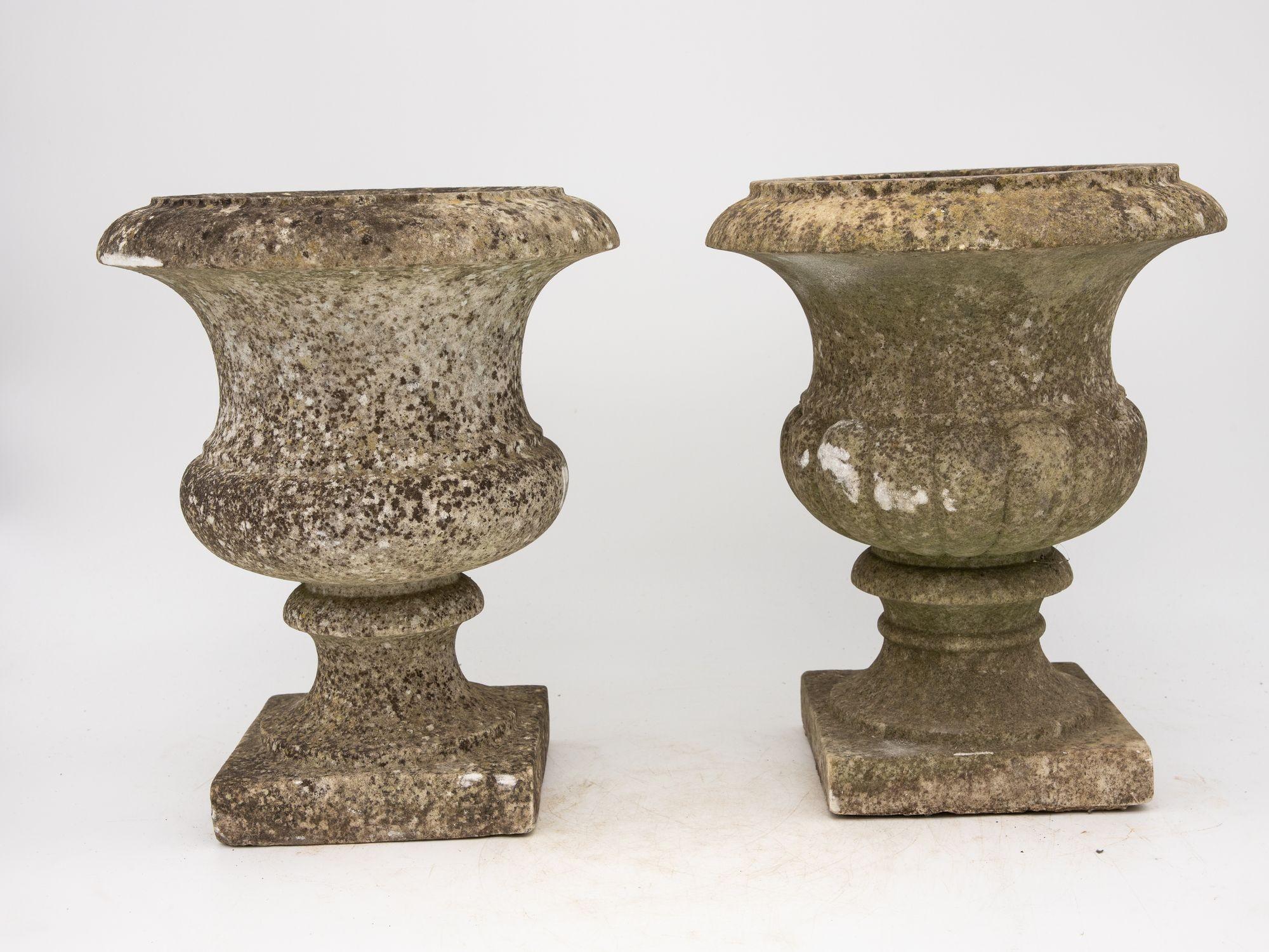 Pair French Stone Neoclassical Urns, 20th century In Good Condition For Sale In South Salem, NY