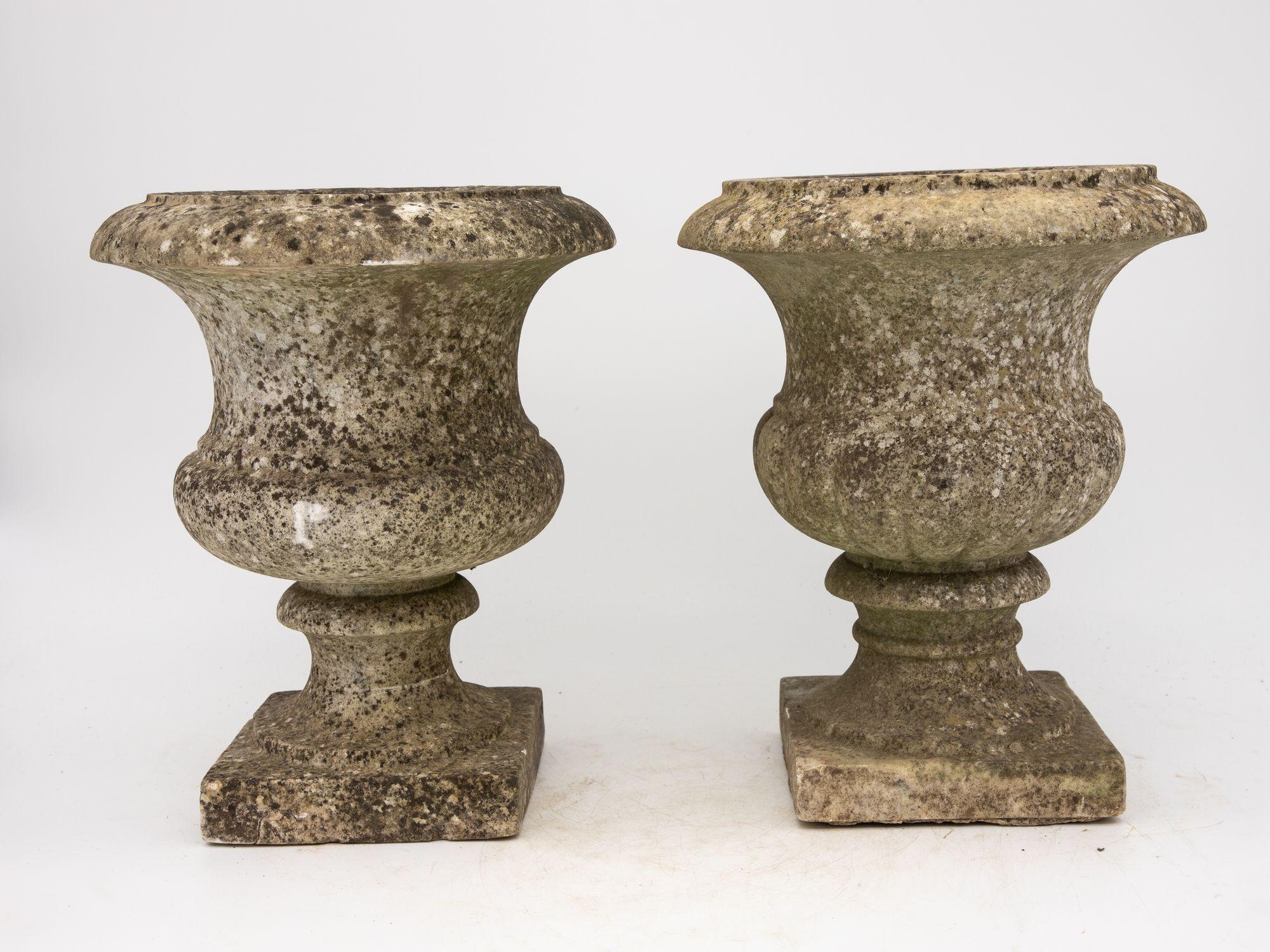 Marble Pair French Stone Neoclassical Urns, 20th century For Sale