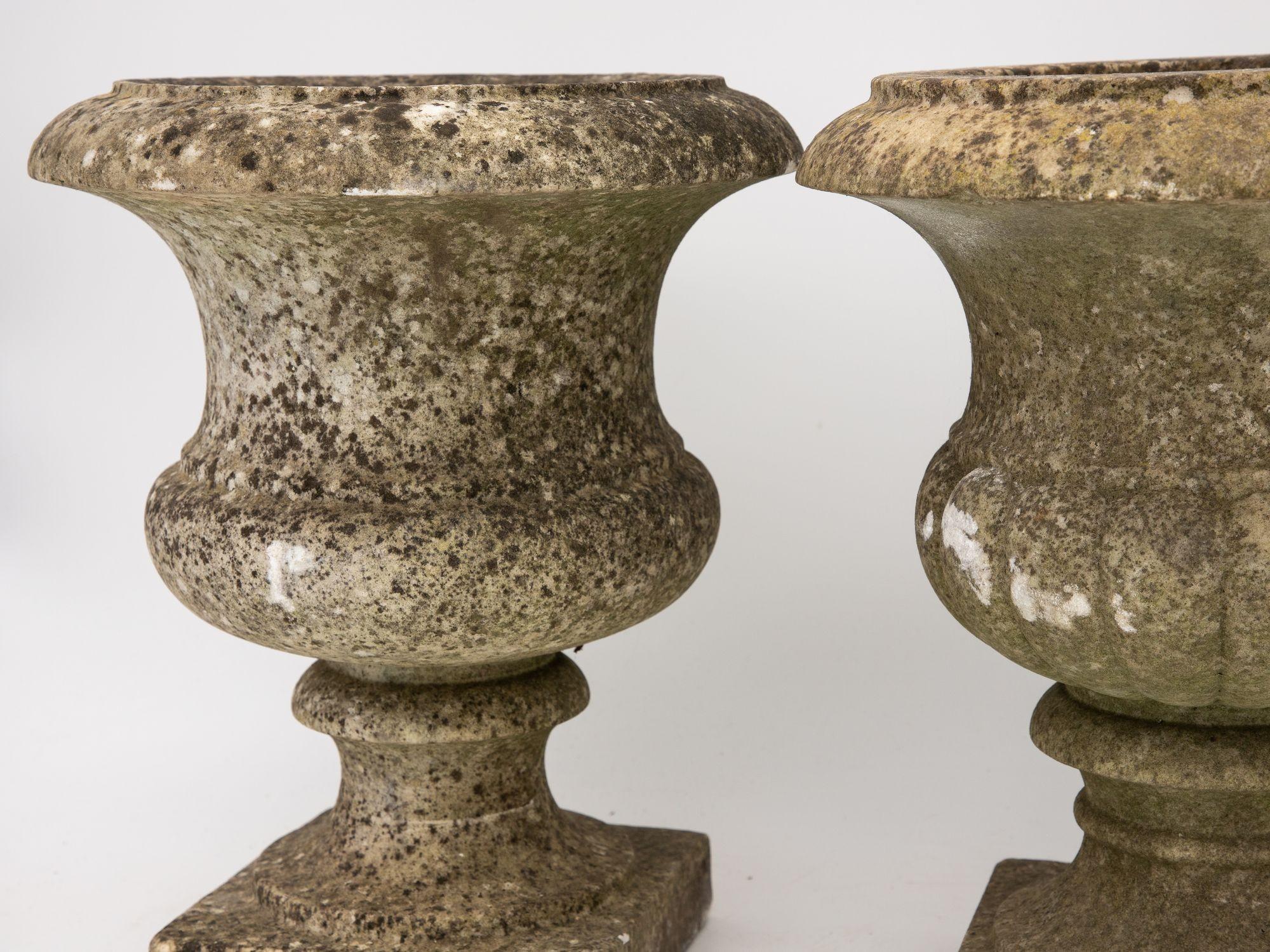 Pair French Stone Neoclassical Urns, 20th century For Sale 4