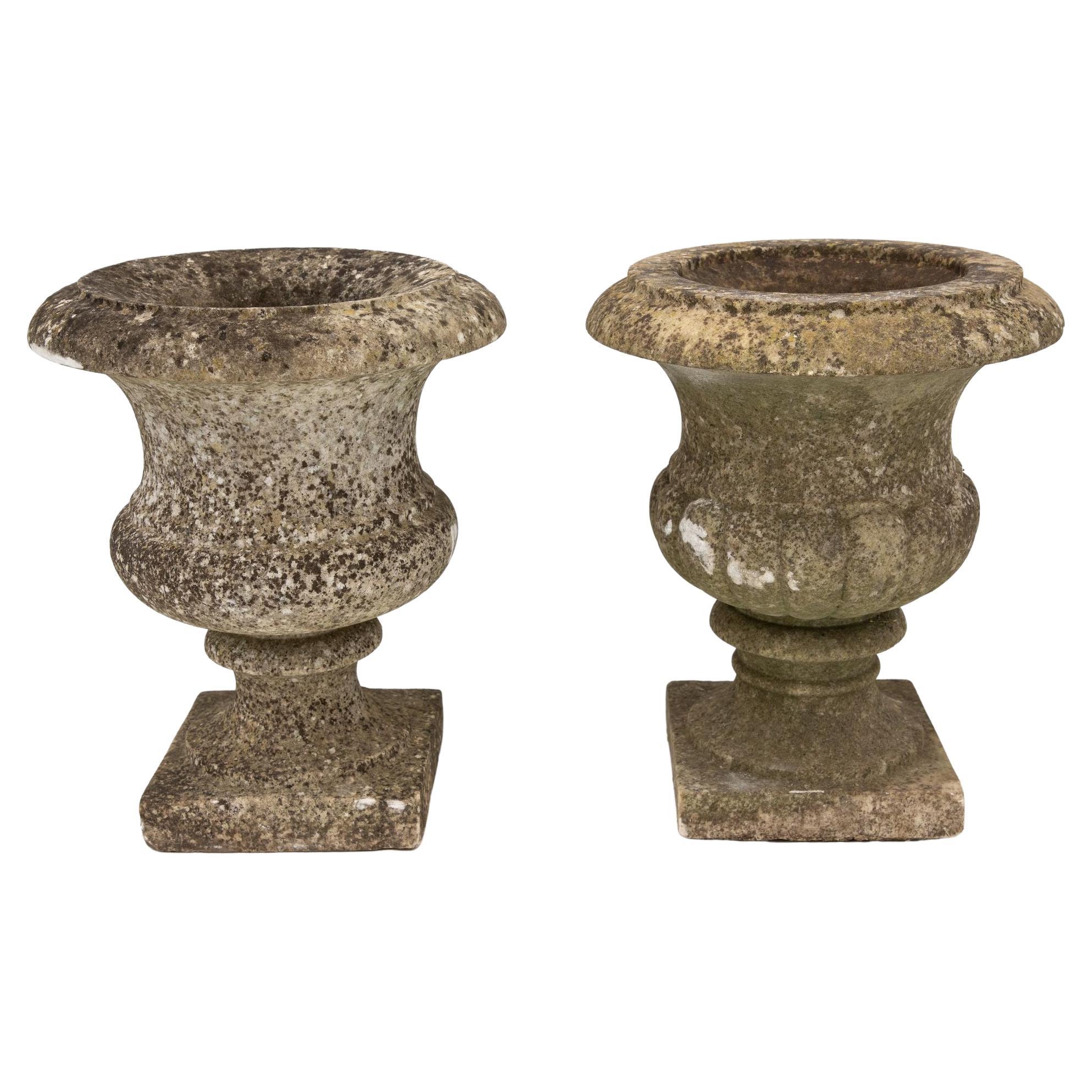 Pair French Stone Neoclassical Urns, 20th century
