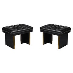 Retro Pair French Stools in Black Imitation Leather