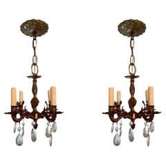 Pair French Style Brass And Crystal Chandeliers