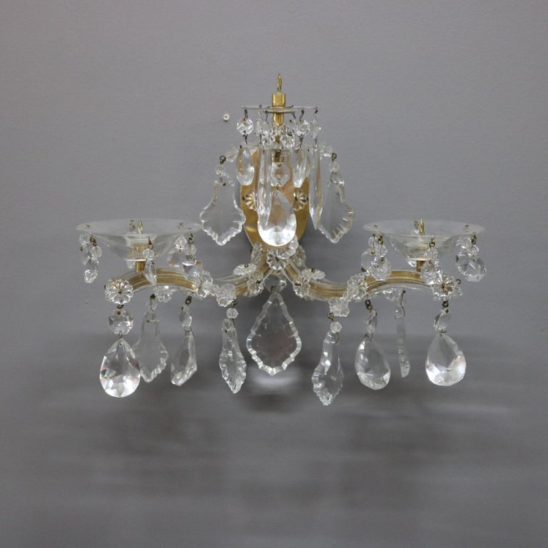 Pair Of French Style Brass And Crystal Candle Wall Sconces Circa 1940 At 1stdibs - Crystal Wall Candle Sconces