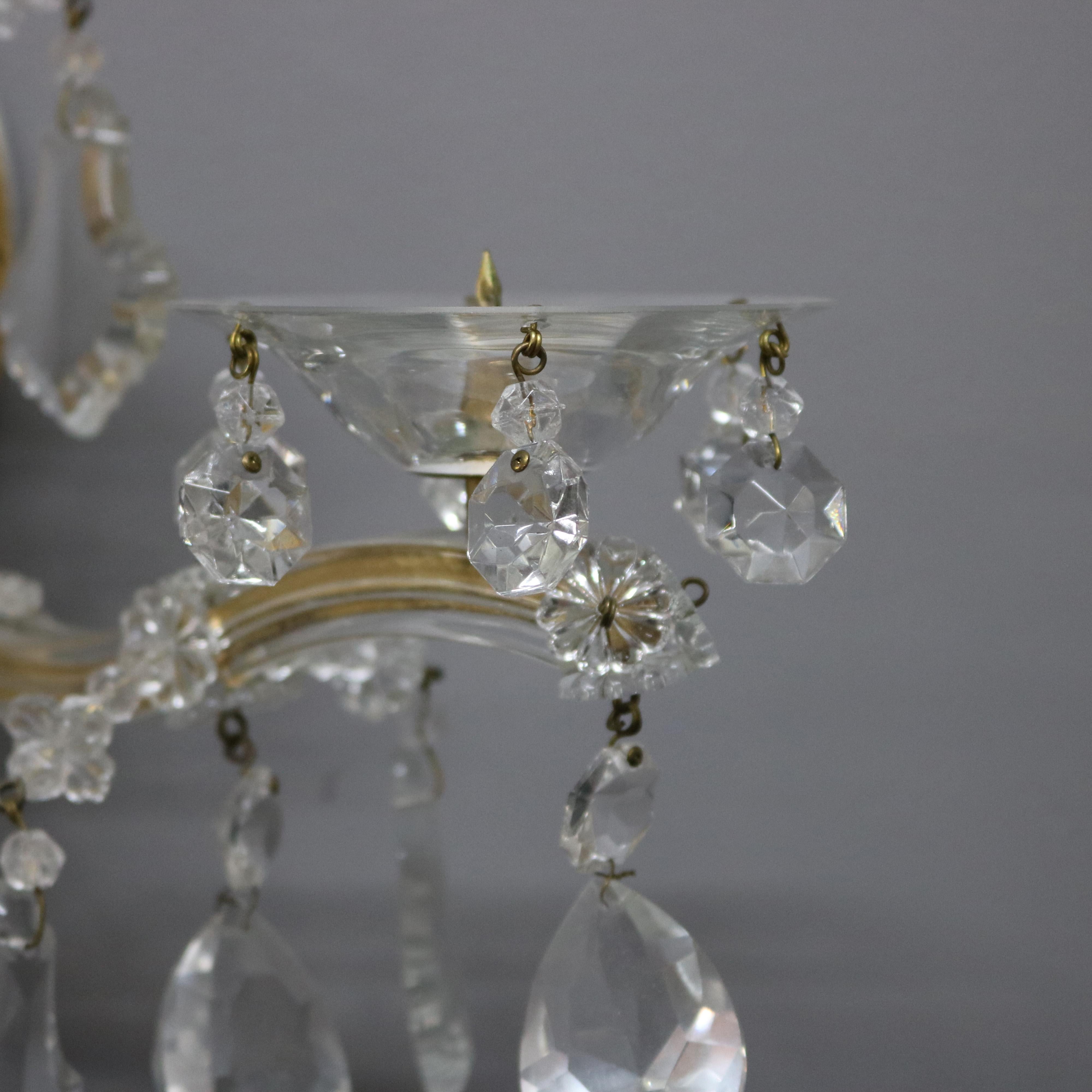 Pair of French Style Brass & Crystal Candle Wall Sconces, circa 1940 1