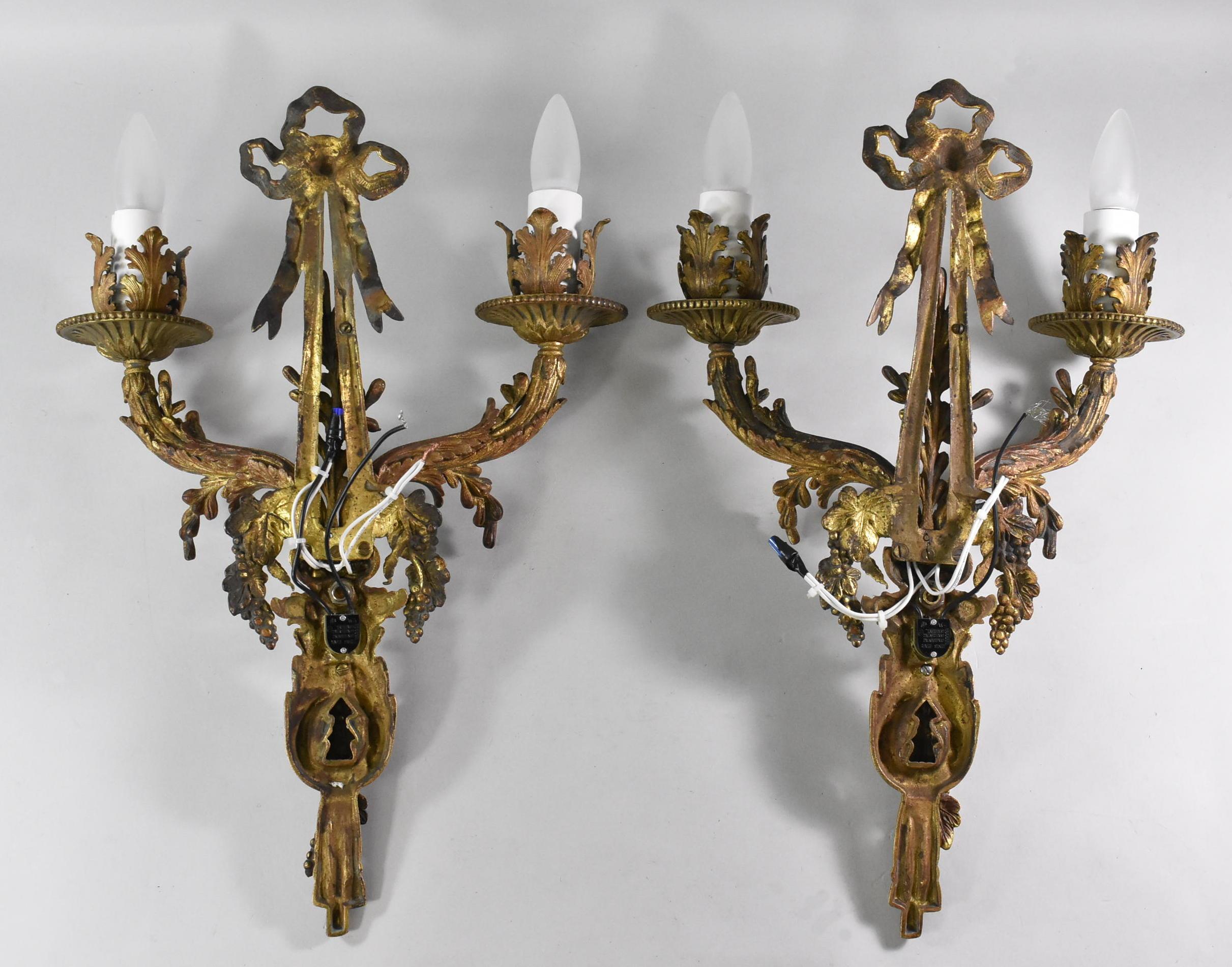 French Provincial Pair of French Style Bronze Wall Sconces Grape Cluster Details For Sale