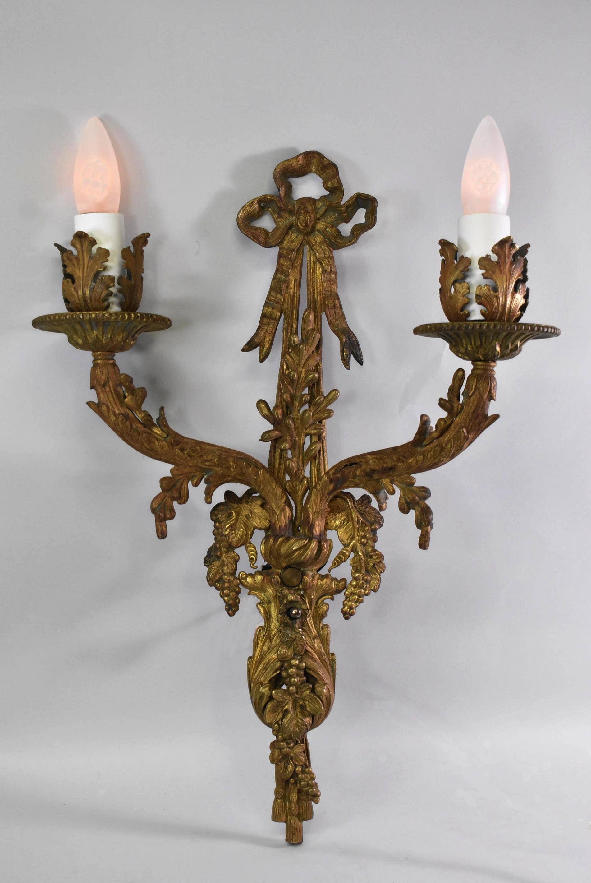 Unknown Pair of French Style Bronze Wall Sconces Grape Cluster Details For Sale