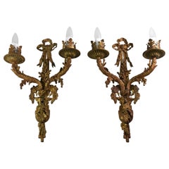 Pair of French Style Bronze Wall Sconces Grape Cluster Details