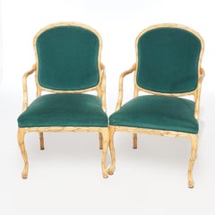Pair French Style Carved Satinwood Bergère Chairs by Century, 20th Century