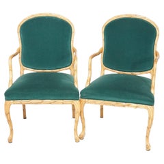 Pair French Style Carved Satinwood Bergère Chairs by Century, 20th Century