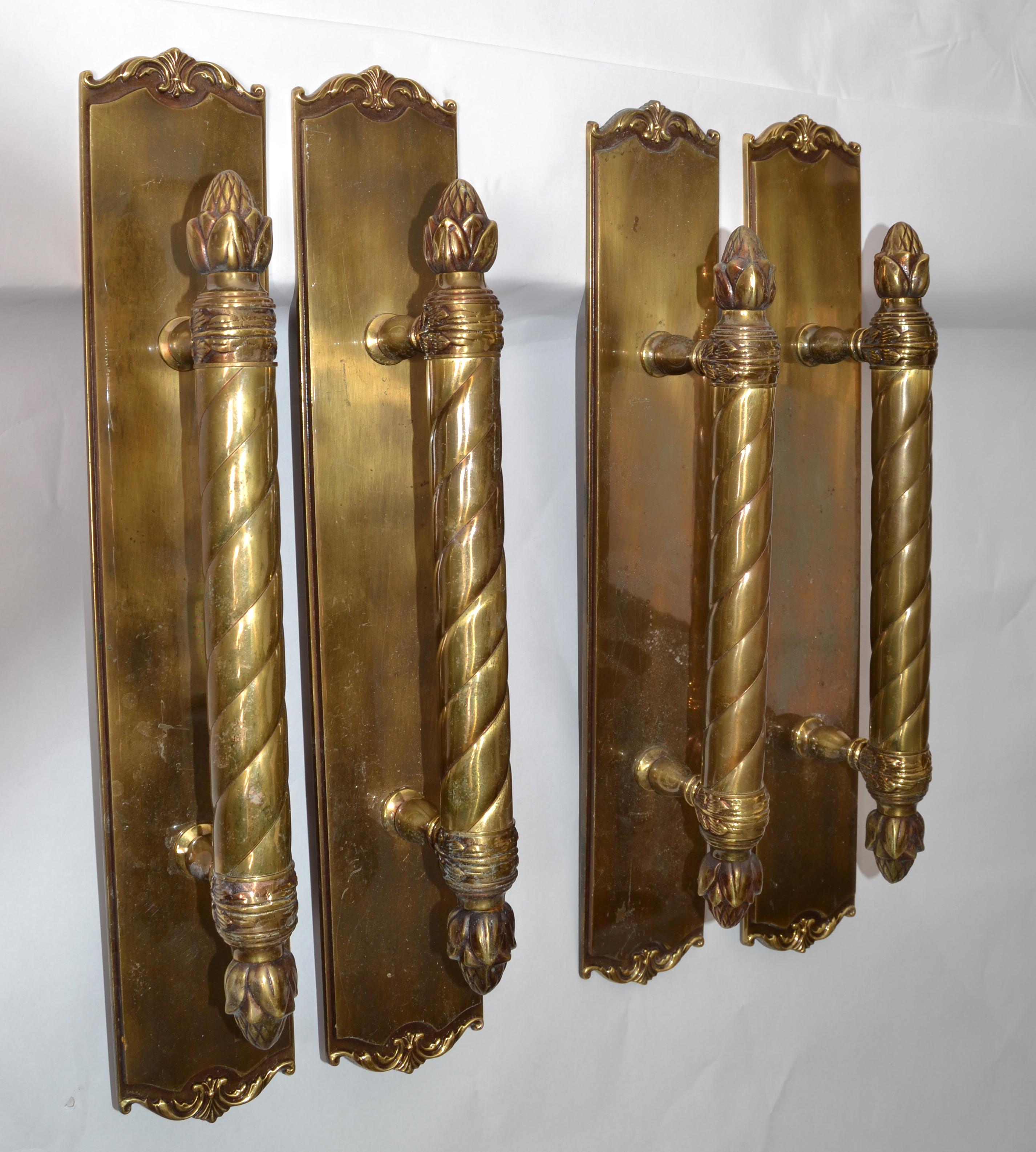 Pair French Style Neoclassical Ornate 17 Inches Brass Door Hardware Handles  14