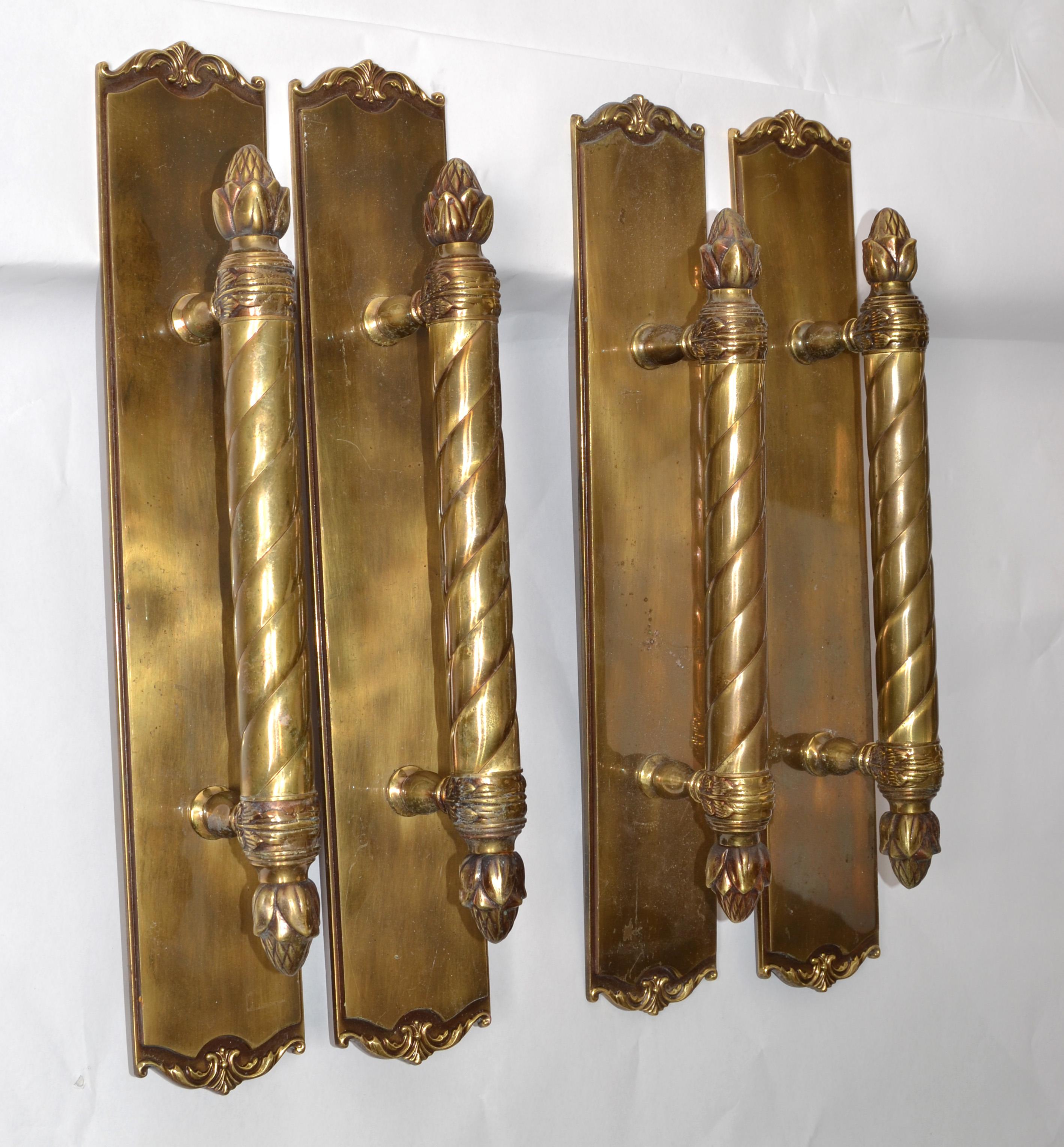 Mid-Century Modern Pair French Style Neoclassical Ornate 17 Inches Brass Door Hardware Handles 