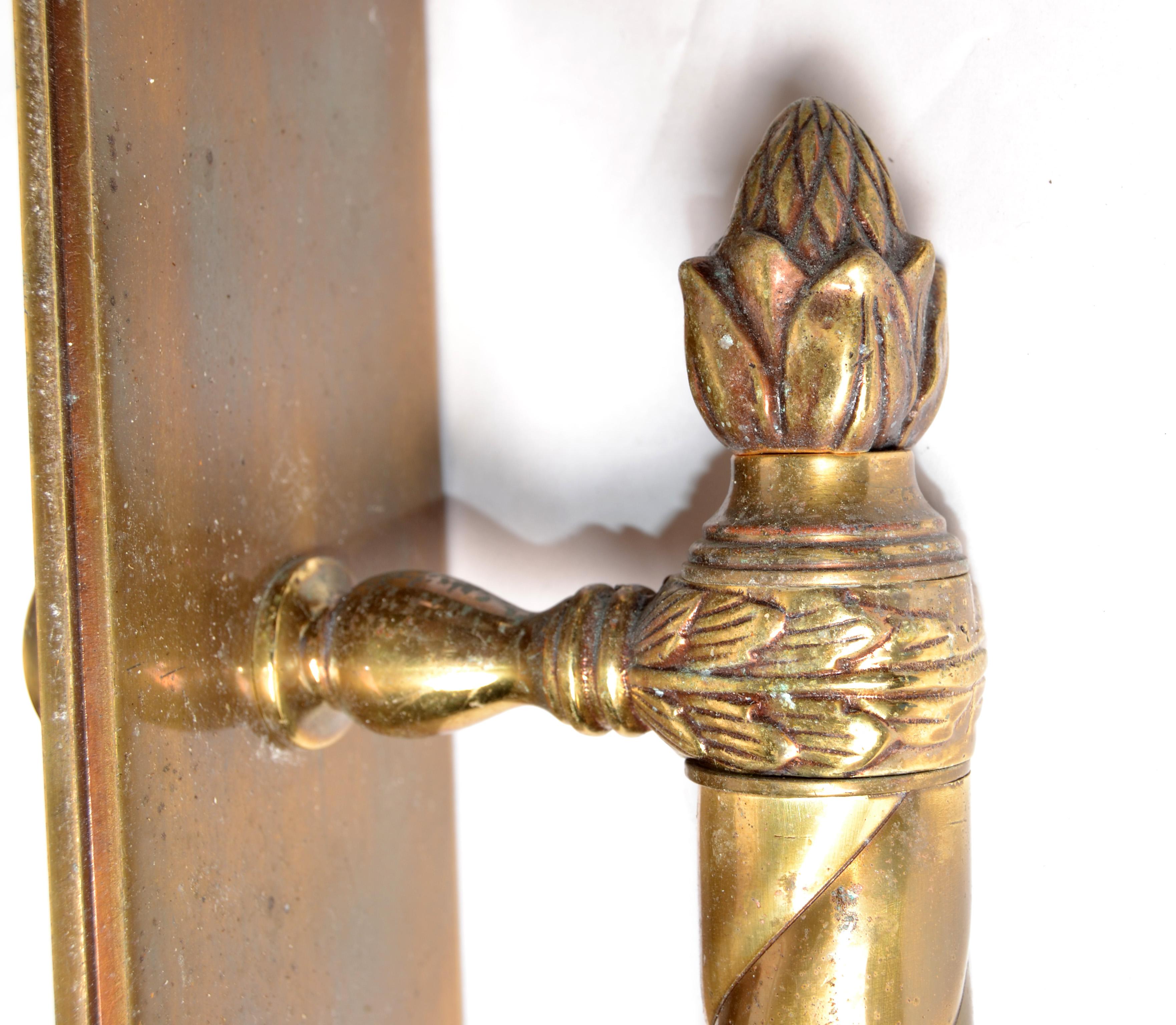 Late 20th Century Pair French Style Neoclassical Ornate 17 Inches Brass Door Hardware Handles 