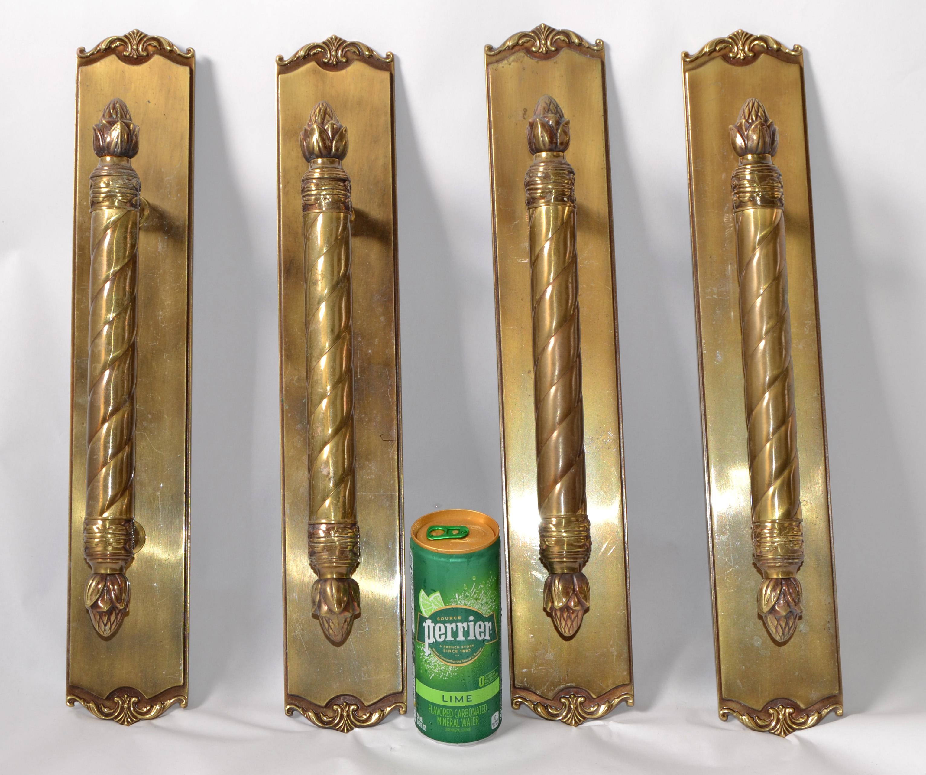 Pair French Style Neoclassical Ornate 17 Inches Brass Door Hardware Handles  2