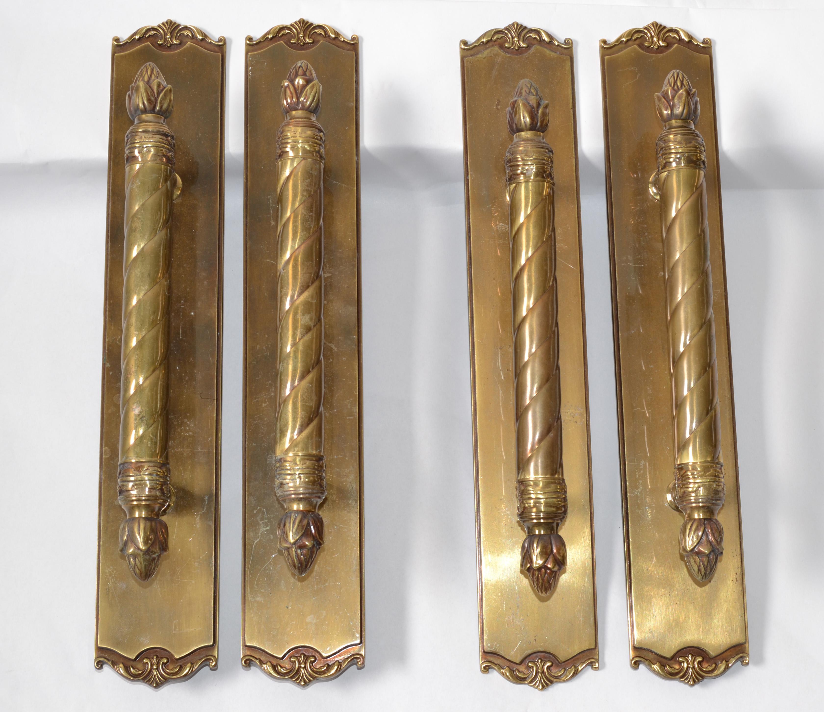 Pair French Style Neoclassical Ornate 17 Inches Brass Door Hardware Handles  3