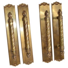 Pair French Style Neoclassical Ornate 17 Inches Brass Door Hardware Handles
