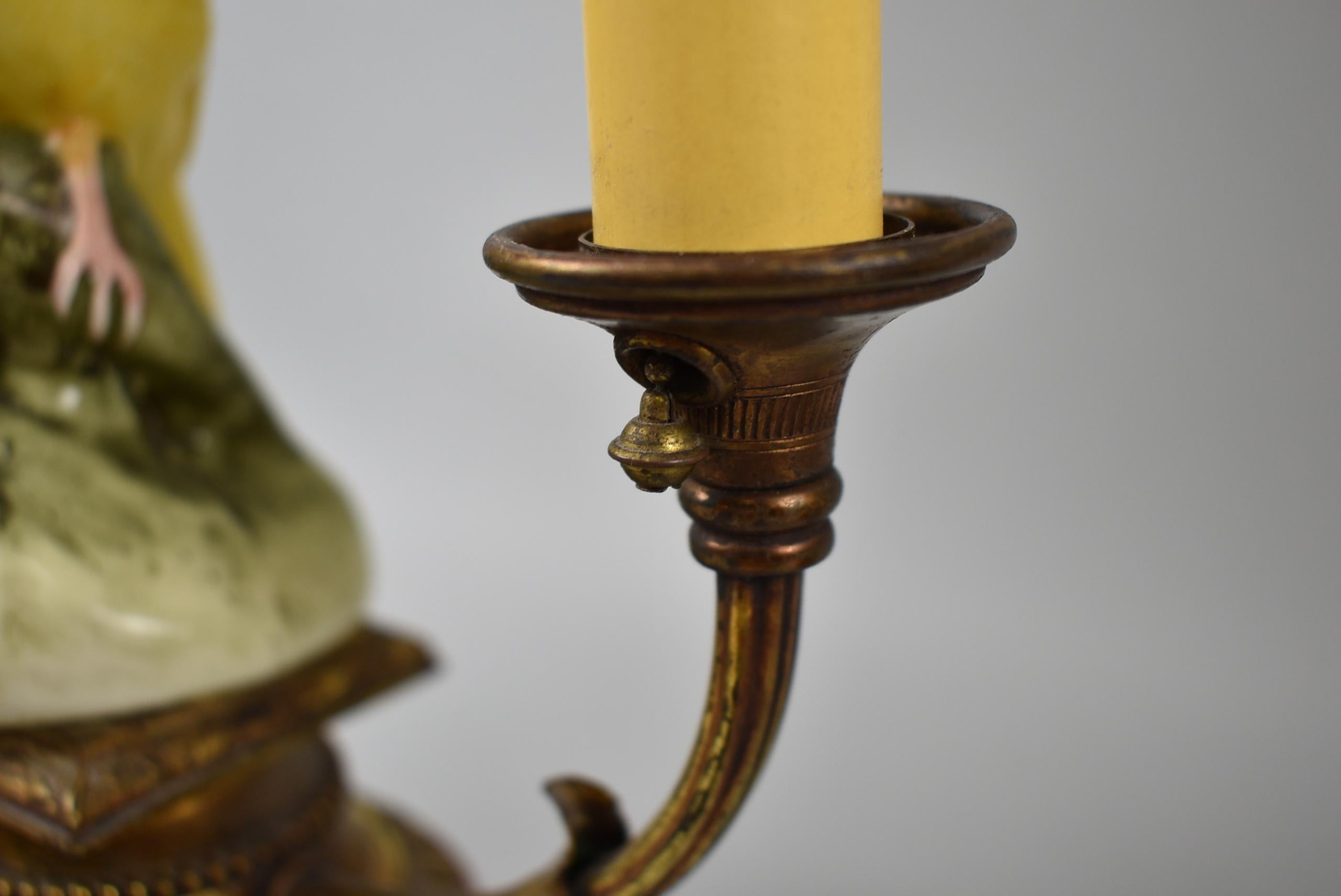 Unknown Pair of French Style Porcelain Gold Finch Bird Mantel Lamps