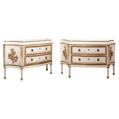 Pair French Style Robust 2-Drawer Chests in White & Gold