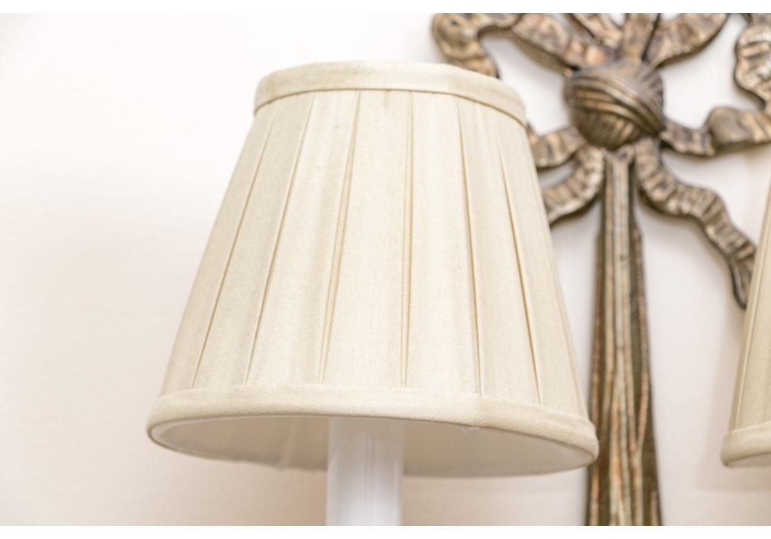 Pair French Style Tassel And Bow Form Two Light Wall Sconces With Silk Shades im Angebot 4