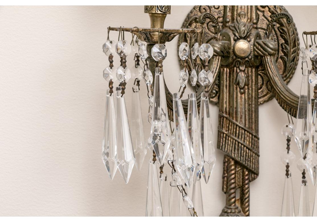 Pair French Style Tassel And Bow Form Two Light Wall Sconces With Silk Shades (Hollywood Regency) im Angebot