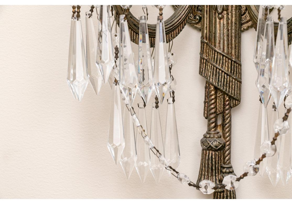Pair French Style Tassel And Bow Form Two Light Wall Sconces With Silk Shades (20. Jahrhundert) im Angebot