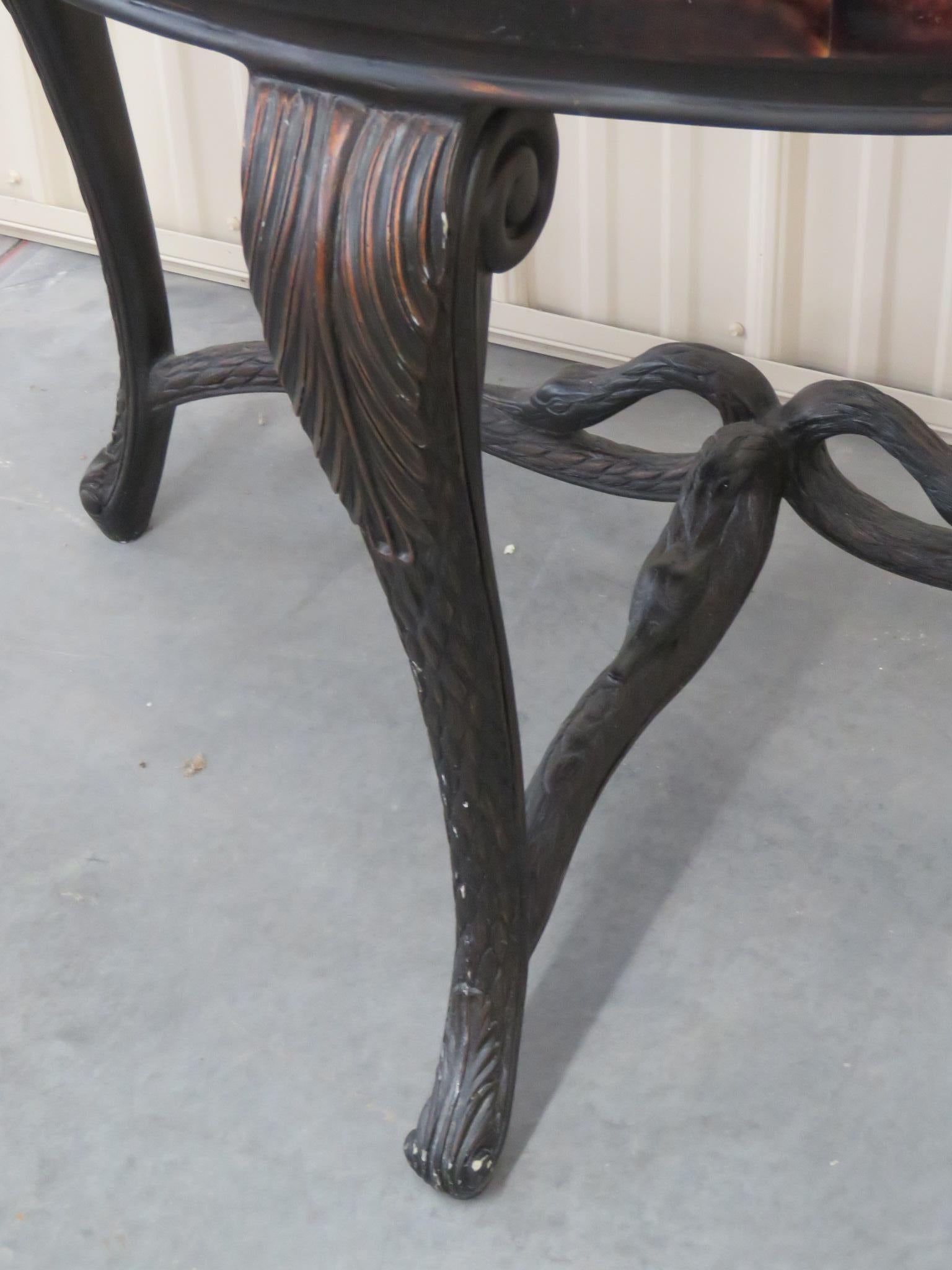Pair French Style Tessellated Tortoise Shell Demilune Console Tables with Swans In Good Condition In Swedesboro, NJ