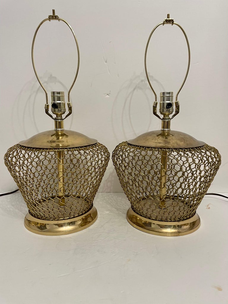 Pair French Style Twisted Brass Wire Lamps For Sale at 1stDibs