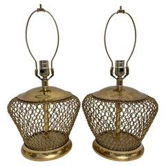 Pair French Style Twisted Brass Wire Lamps