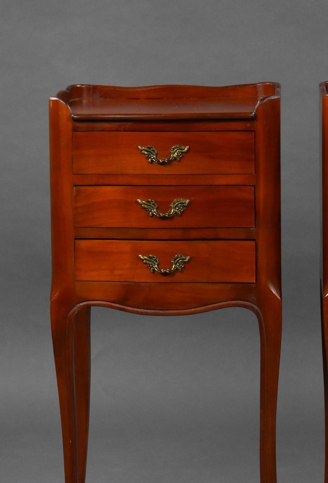 French Provincial Pair French Style Walnut Bedsides
