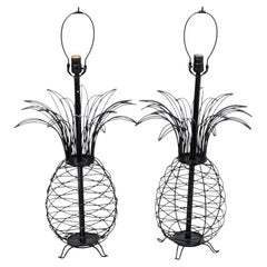 Pair French Style Wire Pineapple Form Lamps 