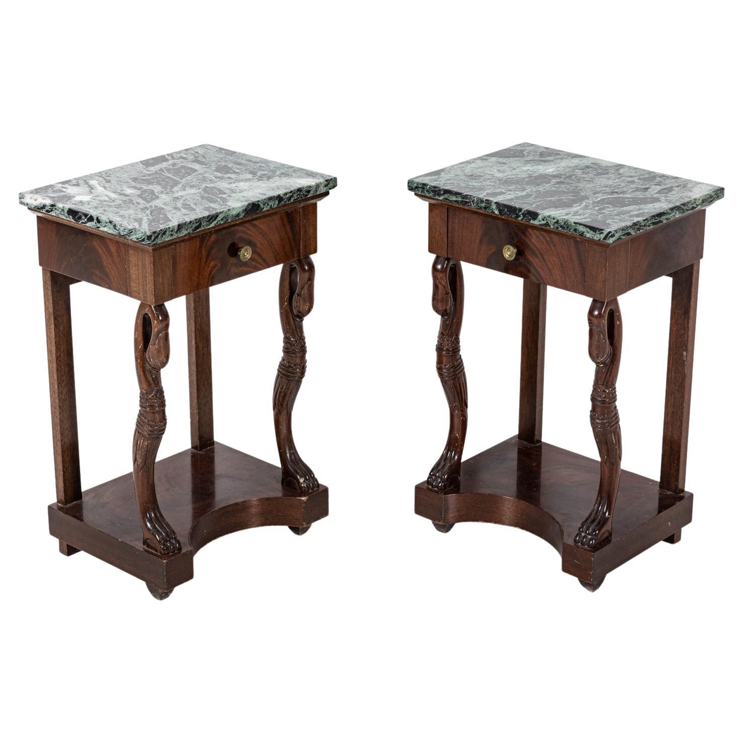 Pair French Swan Neck Bedside Tables For Sale
