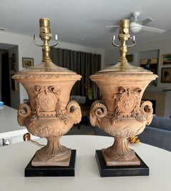Pair French Terracotta Neoclassic Style Table Lamps