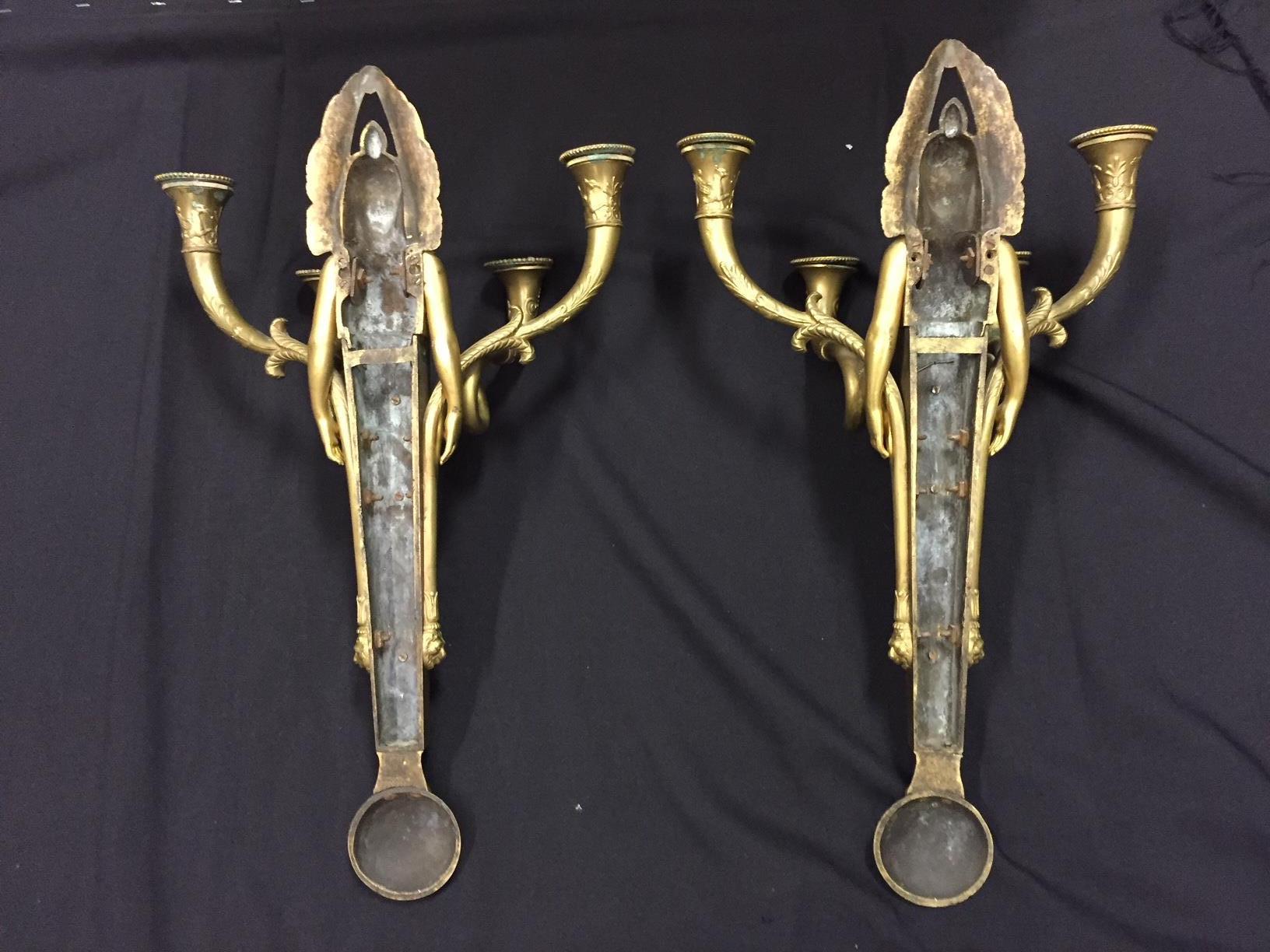 Pair French Third Empire Ormolu Sconces Signed, 19th Century 4