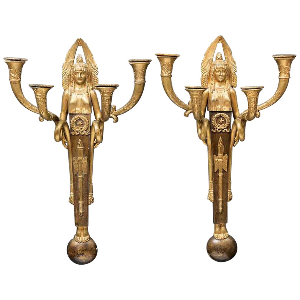 Pair French Third Empire Ormolu Sconces Signed, 19th Century